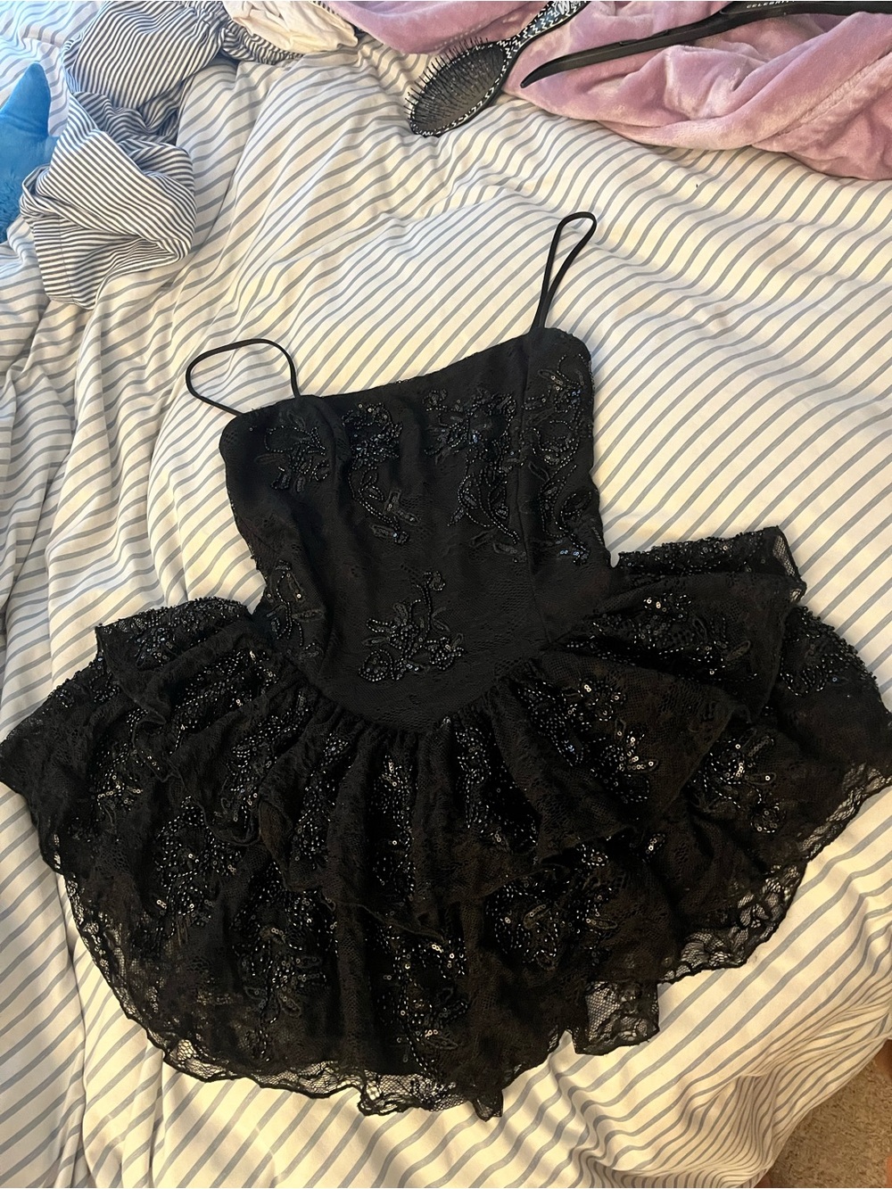 Windsor Black Lace Sequin Mini Dress